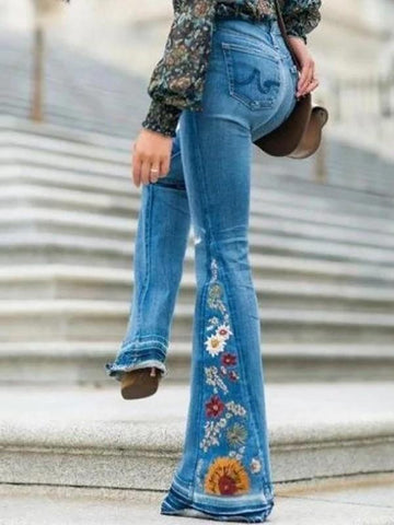 Airchics jeans flare pattes imprimé à fleurie mode femme pantalon